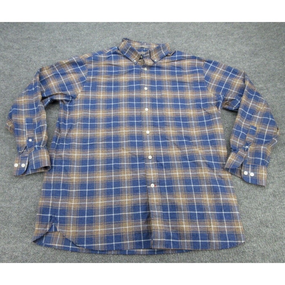 Daniel Cremieux Mens Button Down Shirt Regular Blue Brown Plaid Large